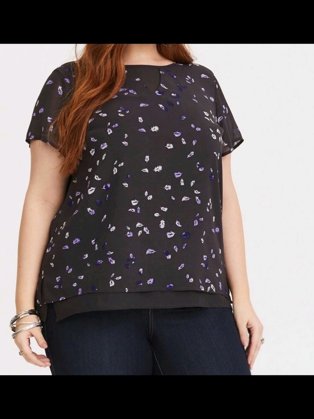 Torrid Grey & Purple Feather Chiffon Blouse